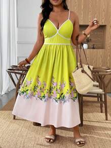 EMERY ROSE Plus Size Women Floral Print Sleeveless Dress For Vacation