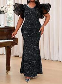 Fleurora 春夏秋冬优雅派对婚礼酒会黑色针织甜心荷叶边袖美人鱼紧身大码连衣裙女士夏季连衣裙女士夏季服装女士连衣裙女士白色连衣裙黑色连衣裙婚礼宾客连衣裙女士优雅派对连衣裙女士太阳裙大码女装女士连衣裙女士优雅正式连衣裙女士生日连衣裙女士夏季连衣裙女士正式连衣裙 - 黑色 - 查看 4