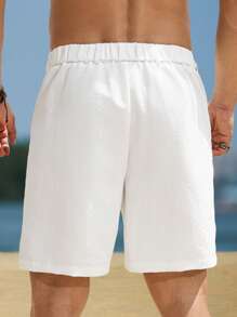 VENTUSAIL Men's Elastic Waist Pocket Casual Linen-Like White Shorts For Men, Holiday - White - View 2