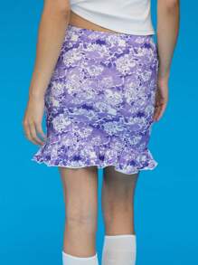 COUREZ Ditsy Floral Ruffle Hem Mini Skirt /Y2K Summer Skirts Vacation Vintage Cotton - Multicolor - View 3
