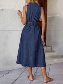 EMERY ROSE Women's Casual, Sleeveless, Blue Sleeveless Sleeveless Denim Dress Summer Dress - Dark Wash - View 2