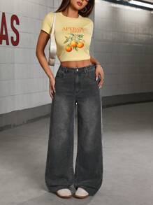 Sparklyn Quần jeans ống rộng đa năng thoải mái, phù hợp với mọi phong cách, màu đen và xám mới cho thanh thiếu niên/bé gái - màu đen - Xem 1