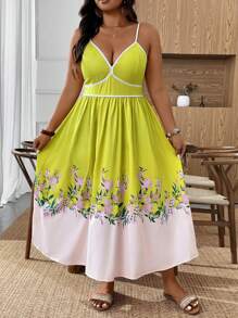 EMERY ROSE Plus Size Women Floral Print Sleeveless Dress For Vacation