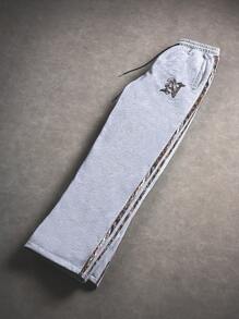 Manfinity EMRG 男士街头学院风 INS 搭配高街休闲字母刺绣灰色运动裤街头服饰