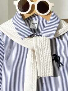 SHEIN Set de 3 piezas ropa casual multifuncional para bebé niño: impermeable, camisa a rayas con cuello y pantalones de cintura elástica, adecuado para ir al trabajo, a la escuela, casual, vacaciones, bodas y otras ocasiones, de 6 meses a 3 años, ropa para niños y bebés