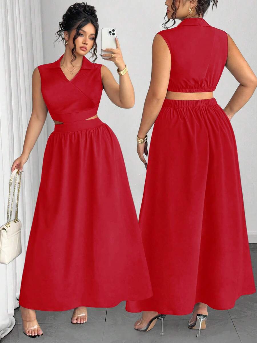 Elenzga Vestido largo y favorecedor de cintura alta, informal y sexy para mujer de talla grande - Burdeos - Ver 1