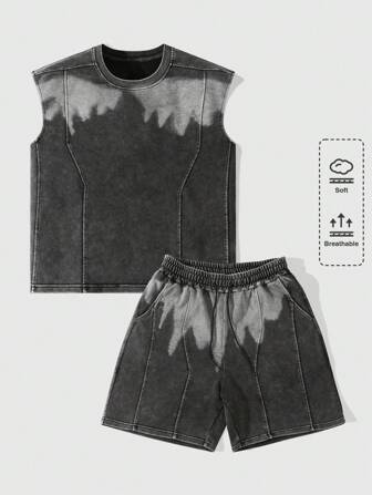 Street Life Men's Summer Round Neck Vest And Shorts Casual Suit (Random Spray Color)