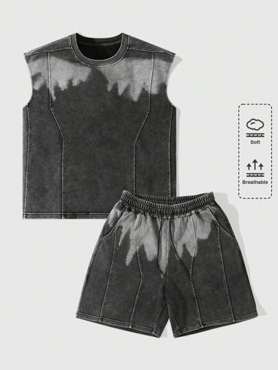 Street Life Herren Sommer Rundhals Top und Shorts Lässig anzug (zufälliges Sprühmuster)