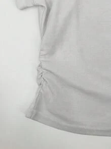 女士刺绣灰色领休闲短袖T恤，夏季