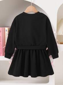 Bộ đồ thể thao 2 món tay dài phối nơ đen phong cách mới cho bé gái 4-7 tuổi, thời trang 2025, thời trang xuân thu - màu đen - Xem 2