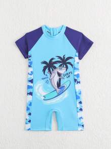 Baby Boy Summer Vacation Beach Shark Print Sleeveless One-Piece Swimsuit Swimsuit Short Sleeve Swimming Suit Clothes Swimwear Rash Guard Swimsuit Shark Swimsuit Baby Boy
