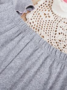 2 件套青少年女孩休闲修身灰色短袖上衣，搭配可爱粉色蝴蝶结和灰色喇叭裤，家居服 - 灰色 - 查看 5