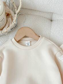 SHEIN LMoss Kids Conjunto de moletom manga comprida com laço de damasco e calça comprida com cós elástico para bebê, outono/inverno