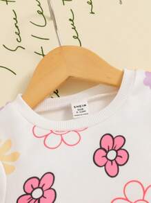 SHEIN 秋冬女宝宝可爱花卉印花长袖连衣裙 - 彩色 - 查看 4