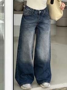 EURMUSE DAMEN JEANS MIT WEITEM BEIN UND NIEDRIGER TAILLE Jeans mit weitem Bein Lockere Jeans Schlagjeans Übergroße Jeans Baggy-Jeans