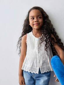 Maija Kids Maija Kids 年轻女孩休闲圆领碎花装饰背心，夏季