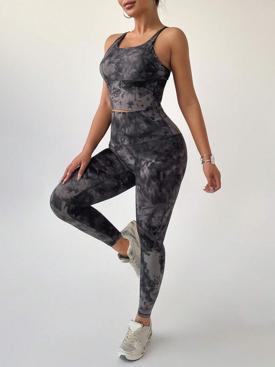 Women's Printed Camisole & Pants Activewear Suit, For Running, Yoga, Workout