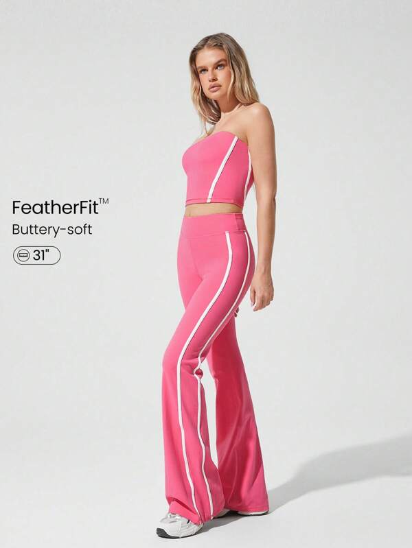 GLOWMODE 31" FeatherFit™ Free Flare Contrast Stripe Yoga Pants Leggings Low Impact Yoga Pilates Daily Casual Wear