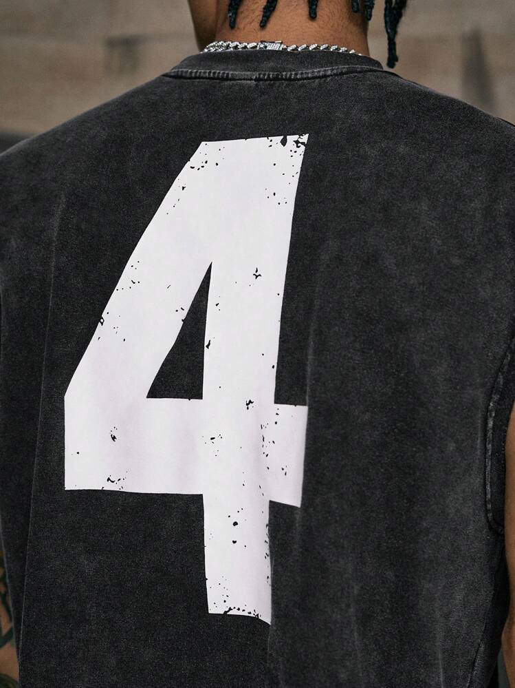 AXEPEAK 男士宽松针织背心，适合夏季，街头风 - 黑色 - 查看 3