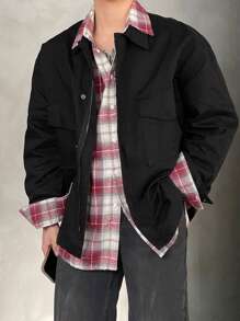 DAZY Black Zipper Pocket Snap Button Design Men's Jacket And Coat, Spring & Autumn - Black - View 3