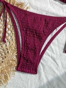 Swim Vcay Bộ đồ bơi bikini gợi cảm buộc cổ màu trơn cho nữ, đi biển mùa hè - Màu Đỏ Sâu - Xem 3