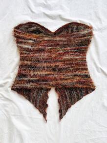 Soleia Atasan Crop Top Wanita Gaya Boho Rajutan Linen Bertekstur dengan Detail Lipatan di Bagian Depan - MultiWarna - View 2