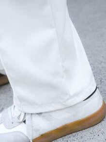 SHEIN Mirajuku 青少年宽松针织标签直筒裤，适合街头运动，春夏季 - 白色 - 查看 4