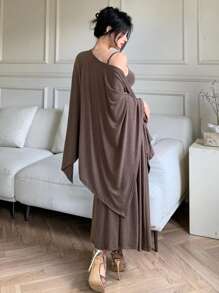 DAZY Women's Loose Casual Sleeveless Dress And Cover Up Set, Elegant Minimalist Style For Office, Vacation, Spring/Summer/Autumn - Brown - View 16