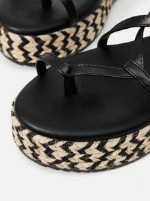 MOTF WOMEN'S BLACK STRAP DECOR THICK BOTTOM ROPE SANDALS, SUMMER - Black - View 5