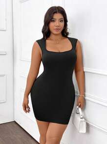 Celure Plus Size Women Sleeveless Solid Color Bodycon Casual Dress