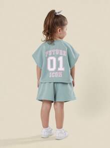 SUMWON Future Icon Boxy Crop Top And Shorts Co-Ord Set Girls Athletic Two Piece Outfit Sporty Summer Kids Wear - Green - View 1