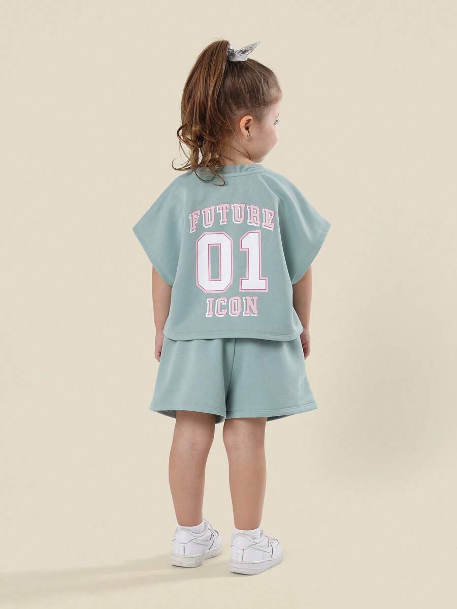SUMWON Future Icon Boxy Crop Top And Shorts Co-Ord Set Girls Athletic Two Piece Outfit Sporty Summer Kids Wear - Green - View 1