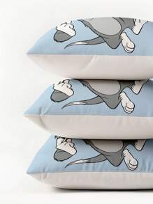 TOM & JERRY X SHEIN Bộ vỏ gối có thể tháo rời dùng làm vỏ gối ngủ/tựa lưng/trang trí, phụ kiện giường ngủ trong phòng ký túc xá (chỉ có vỏ vuông, không có ruột) - Màu xanh nhạt - Xem 11