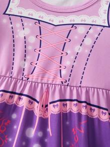 2 In 1 Set,Baby/Toddler Girl Light Pink Summer Cute Graphic Birthday Mermaid Print Princess Dress&Knit Jacquard Ruffle Hem Loungewear Dress For Girl - Multicolor - View 6