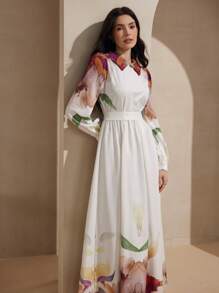 Graceveil Women's Elegant Arabian Style Chiffon Waist Belt Design Dress - White - View 6