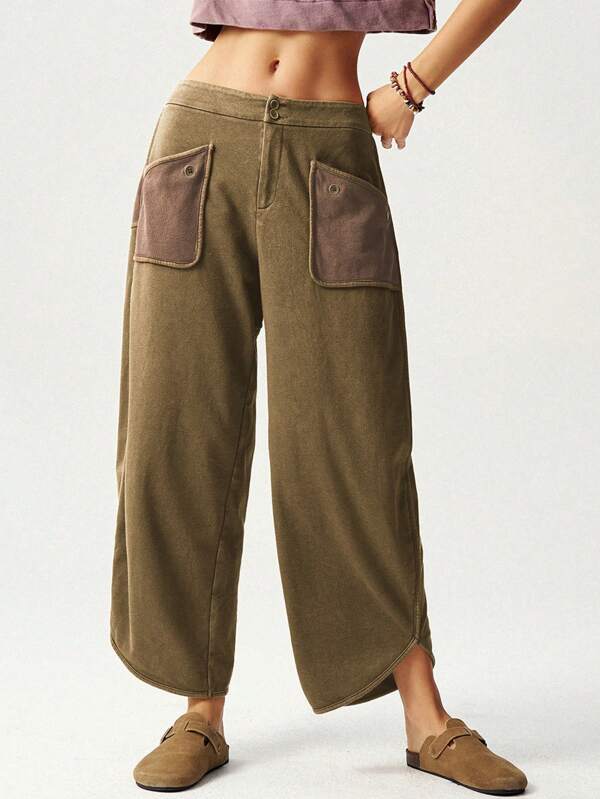 Bohemela Plus Size Casual Solid Color Knitted Loose Harem Washed Pants