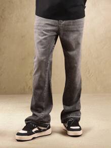 SUMWON Quần Jeans Denim Cạp Cao Loe Vừa Vặn Với Quần Ống Loe Phong Cách Retro Y2K Thời Trang Quần Ống Loe Cổ Điển - Xám - Xem 4