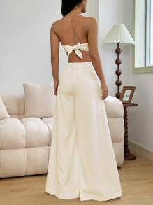 INAWLY 女士纯色性感露背吊带背心蕾丝镂空阔腿连体裤