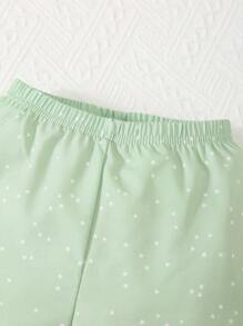 2 pièces Ensemble décontracté à la maison pour bébé fille, mignon, cardigan col à revers avec imprimé jacquard cœur et étoile et pantalon - Vert - Voir 5