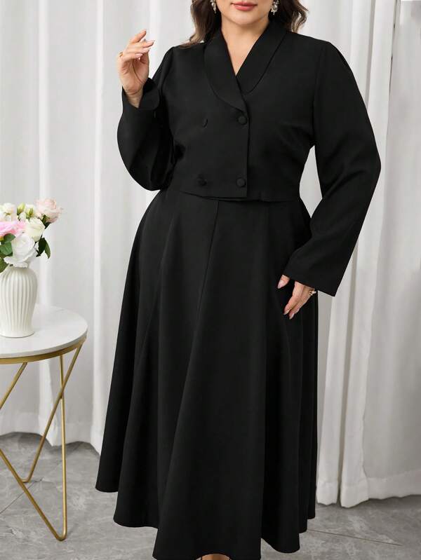 Modelyn Conjunto de talla grande de chaqueta tipo blazer entallada y falda mini acampanada