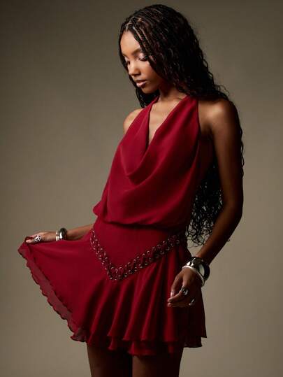 ワンピース Missguided dress MISSGUIDED Textured Cross Halter Plunge Neck Backless