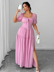 SHEIN Unity 大码性感蝴蝶结度假连衣裙