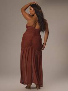 MUSERA Đầm maxi cỡ lớn cổ chữ V xẻ sâu, xếp ly, thanh lịch, sang trọng, thích hợp cho kỳ nghỉ, lãng mạn, câu lạc bộ, gợi cảm, tiệc tùng, sang trọng, đầm dài, kỳ nghỉ hè, lễ tốt nghiệp, dạ hội. - Đỏ - Xem 3