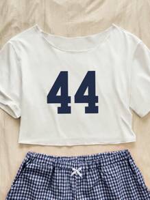 Chiquease Women Casual Numeric Print Short Sleeve Cropped T-Shirt - White - View 1