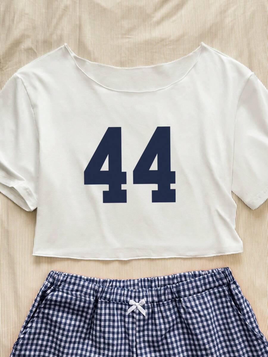 Chiquease Women Casual Numeric Print Short Sleeve Cropped T-Shirt - White - View 1