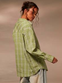 Athîral Chemise décontractée à col casual à carreaux verts pour femmes