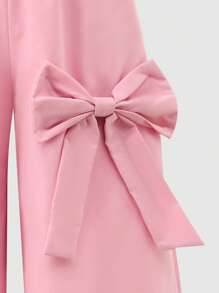 少女优雅简约蝴蝶结无袖短款上衣 + 宽松工装裤 2 件套 - 黑色 - 查看 5