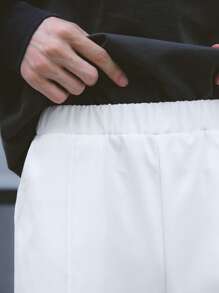 SHEIN Mirajuku 青少年宽松针织标签直筒裤，适合街头运动，春夏季 - 白色 - 查看 3