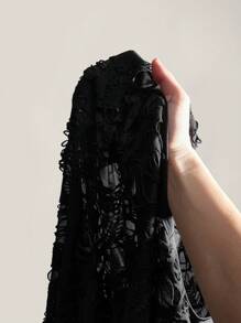 SHEIN ICON 加大码破洞面料无袖圆领修身迷你连衣裙，女士西式服装，音乐节 - 黑色 - 查看 8