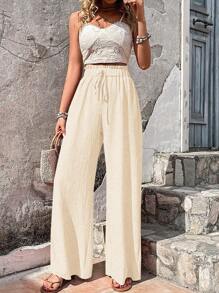 Breezaya 女士度假休闲纯色纹理宽松裤秋季女装返校季 - 杏色 - 查看 5